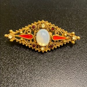 Vintage Florenza Jelly Opal Glass Rhinestone Pin